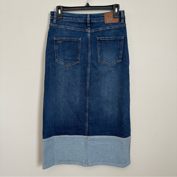 Evereve ba&sh Vicky Denim Skirt Size 36 NWT Colorblock Midi Skirt High Rise - Picture 5 of 12